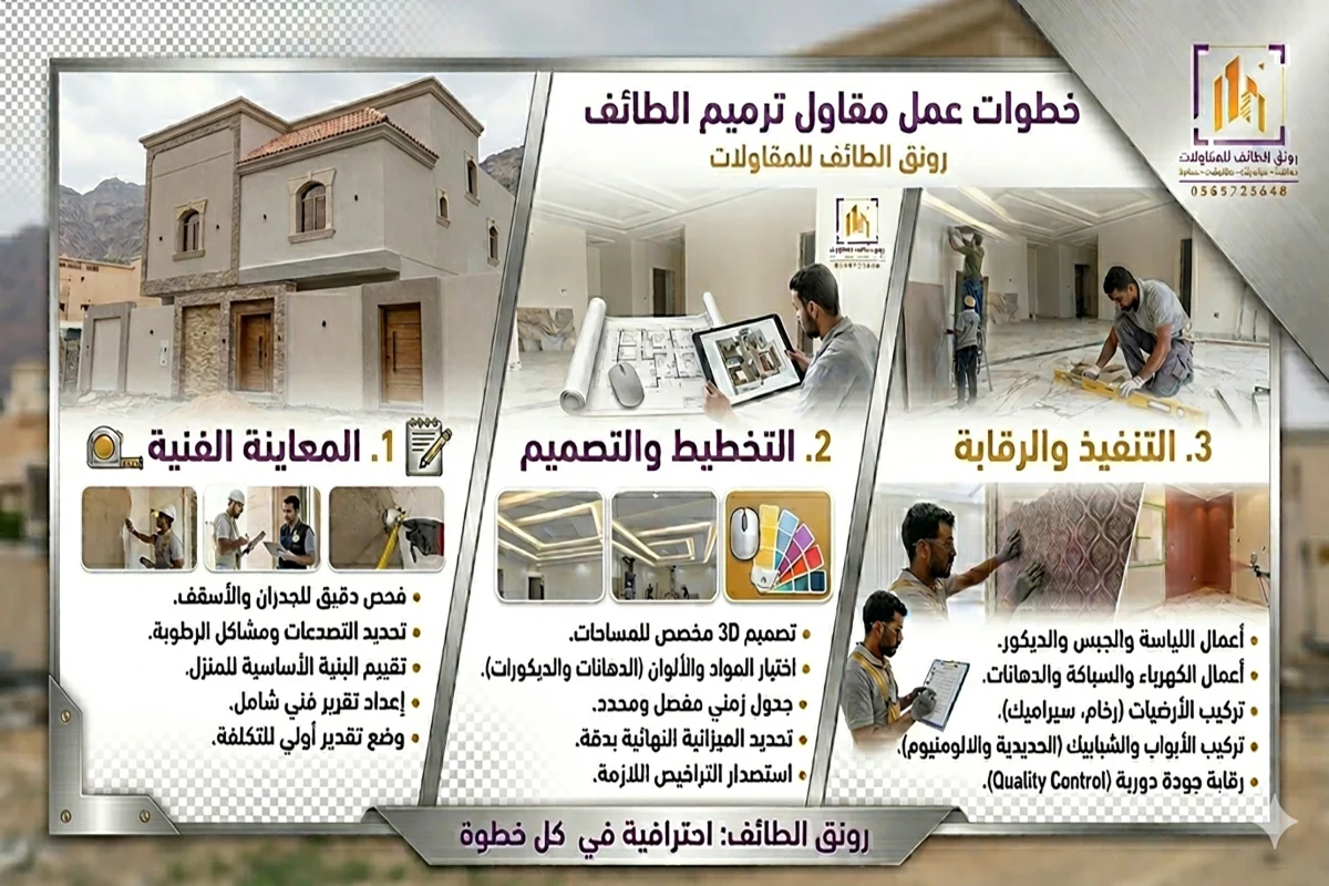خطوات عمل مقاول ترميم الطائف المعتمد