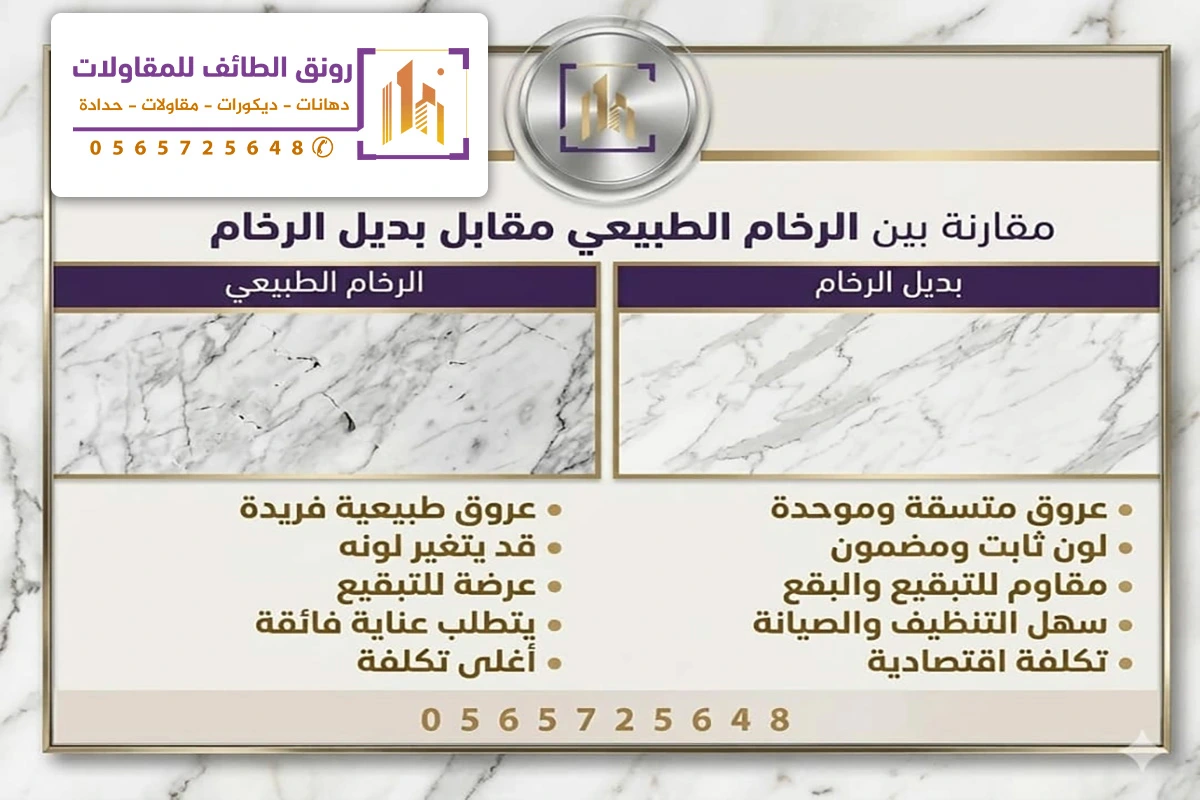 مقارنة الرخام الطبيعي vs بديل الرخام