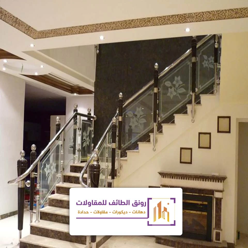 تفصيل درابزين حديد مع زجاج الطائف
